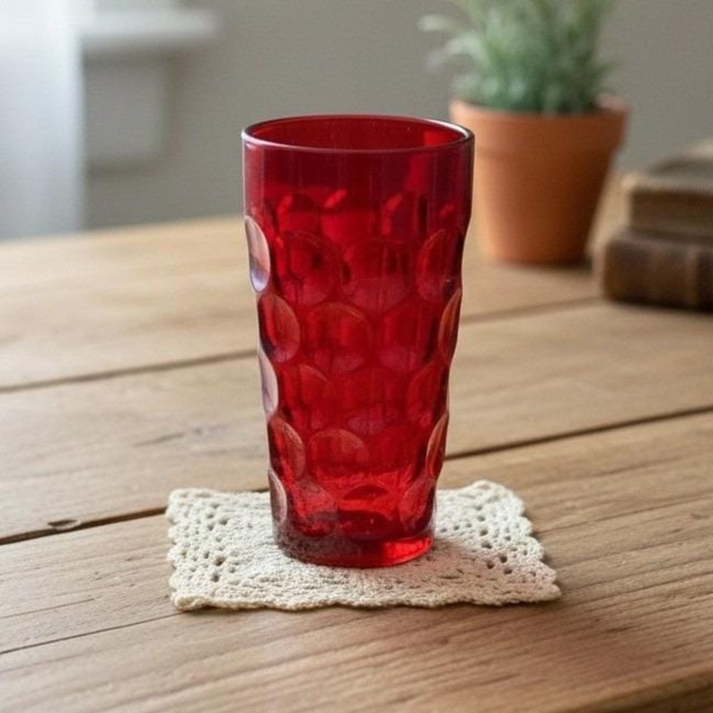 Imperial Glass Provincial Dark‎ Ruby Flat Tumbler, Vintage Glassware, Drinkware